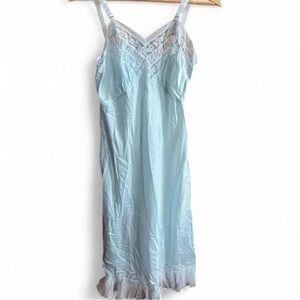 Vintage Aristocraft Light Blue Lace-Trim Lingerie Slip Dress